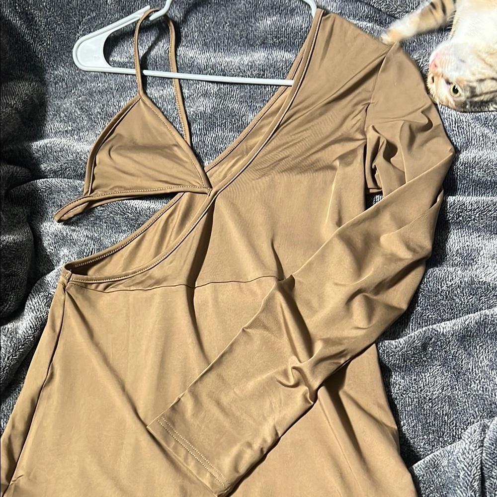 Elegant Tan Long Sleeve Dress